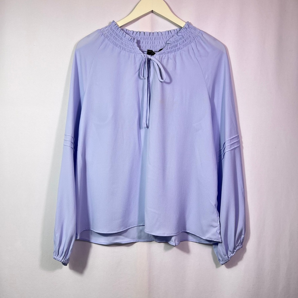 Social Standard by Sanctuary Tallie Peasant Top Blue Smocked Tie Neck Blouse L